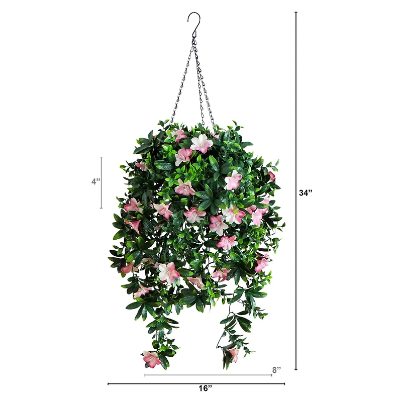 34in. UV Resistant Artificial Azalea Hanging Basket (Indoor/Outdoor)