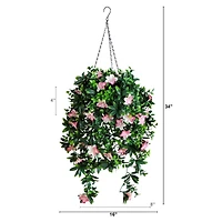 34in. UV Resistant Artificial Azalea Hanging Basket (Indoor/Outdoor)