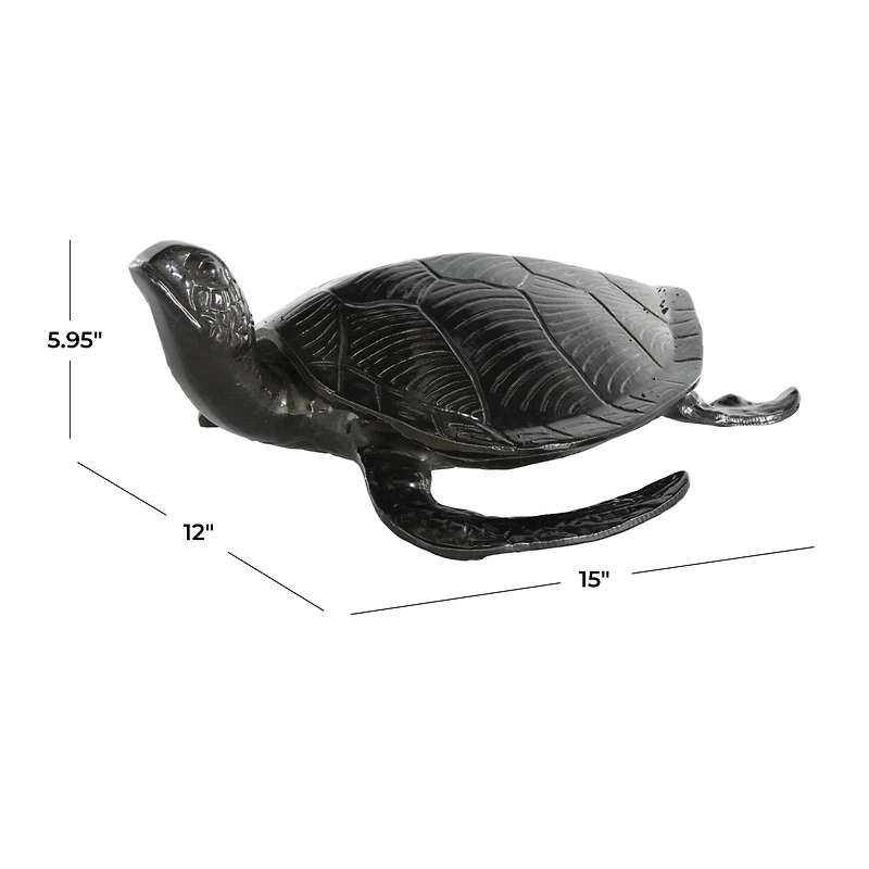 15" Black Carved Aluminum Sea Turtle Sculpture