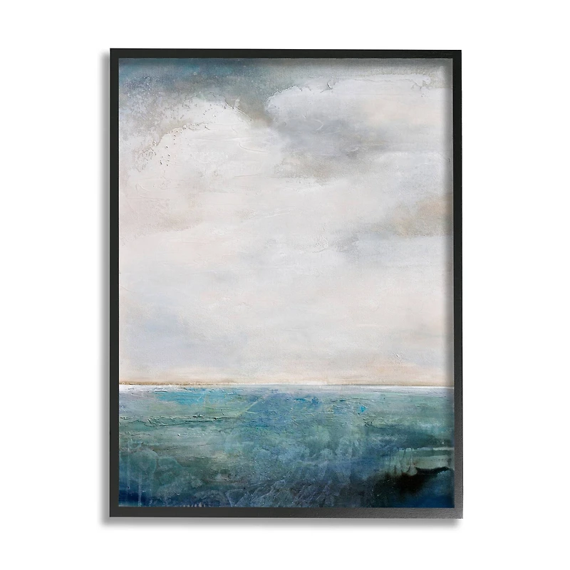 Stupell Industries Abstract Ocean Horizon Line Nautical Water Cloudy Sky Framed Wall Art