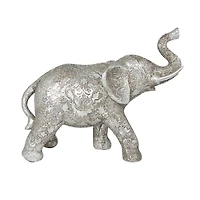 10" Silver Elephant Engraved Floral Sculpture