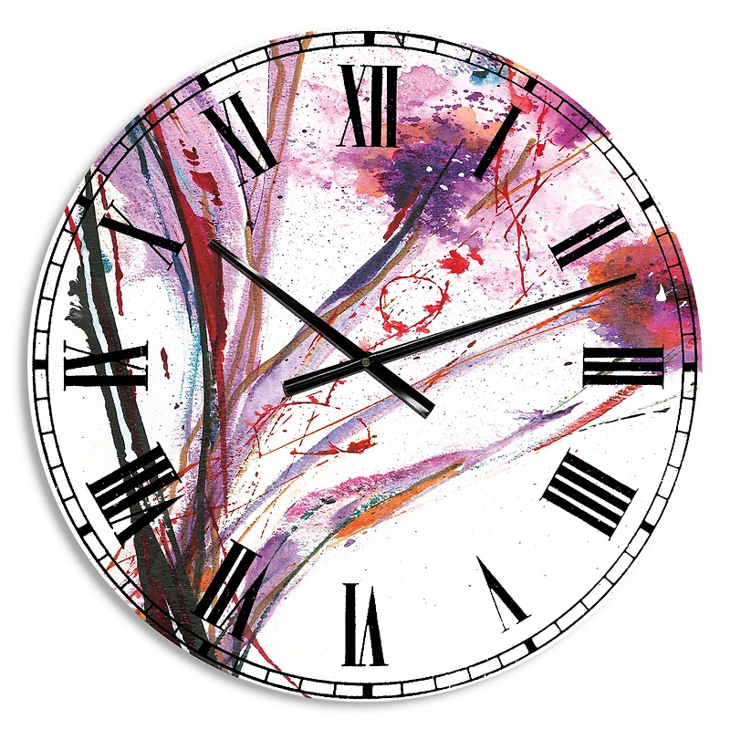 Designart 'Abstract Purple Handpainted Flowers Traditional Wall Clock