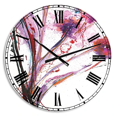 Designart 'Abstract Purple Handpainted Flowers Traditional Wall Clock