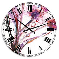 Designart 'Abstract Purple Handpainted Flowers Traditional Wall Clock