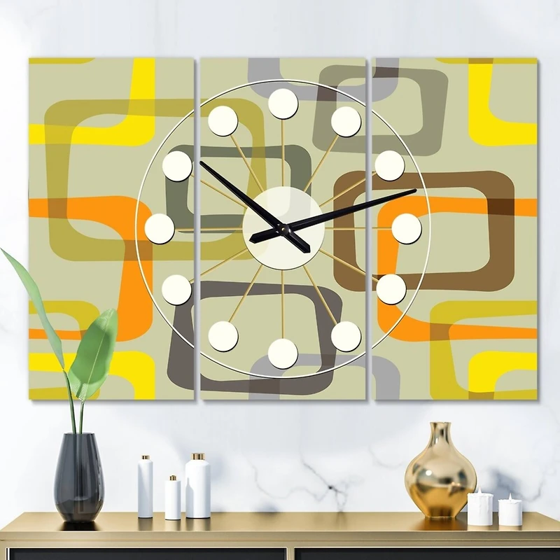 Designart Retro Square Design VII Oversized Mid-Century Modern Multipanel Wall Clock
