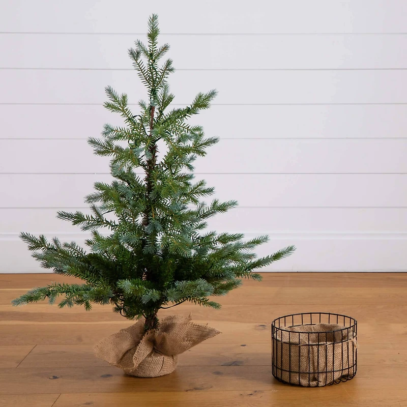 3ft. Pre-Lit Artificial Christmas Tree in Jute Wire Planter with 30 Warm White LED Lights