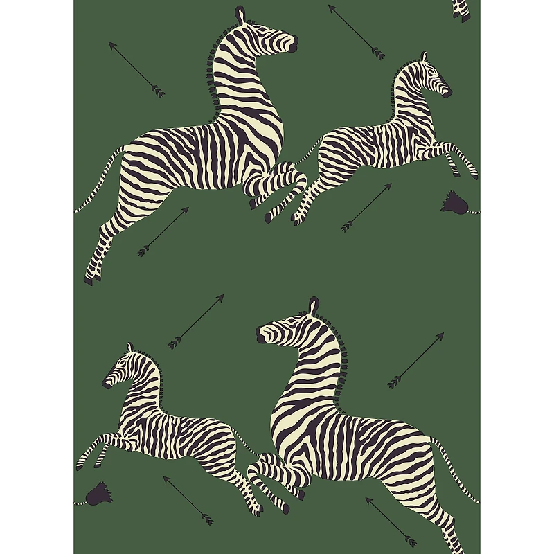 Scalamandre Serengeti Green Zebra Safari Peel & Stick Wallpaper 