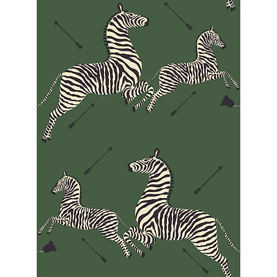 Scalamandre Serengeti Green Zebra Safari Peel & Stick Wallpaper 
