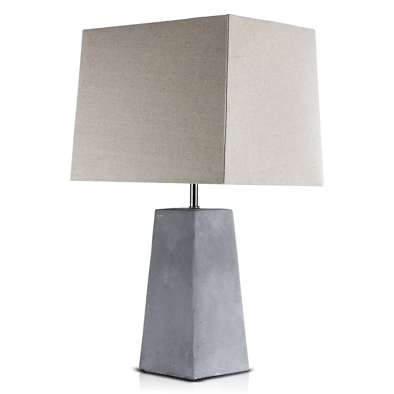 Gray Concrete Cement Accent Table Lamp with Beige Canvas Shade