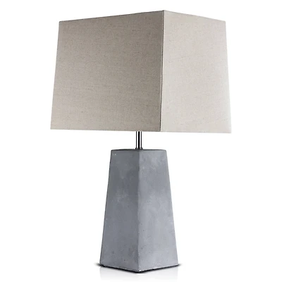 Gray Concrete Cement Accent Table Lamp with Beige Canvas Shade