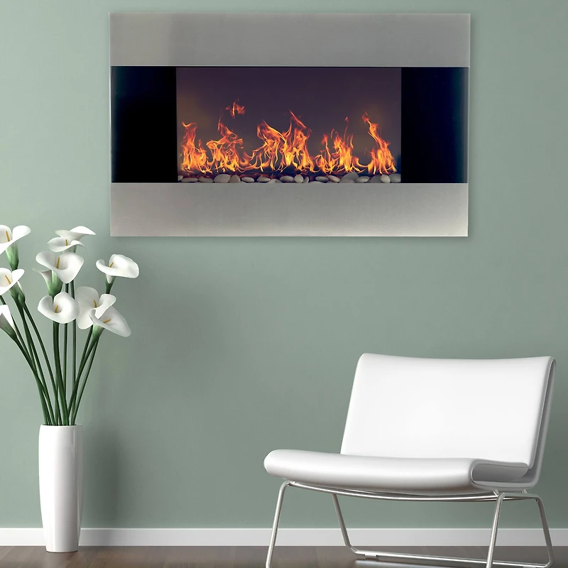 Hastings Home 36" Stainless Steel Electric Fireplace