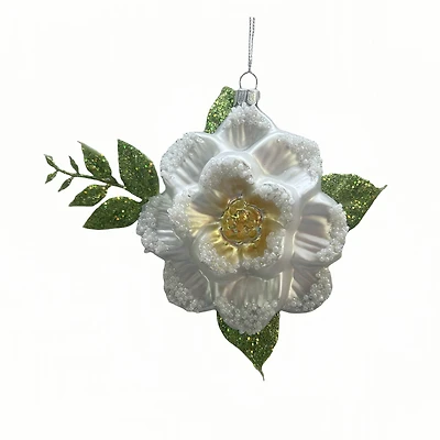 6.25" White Camellia Flower Glass Ornament by Ashland®
