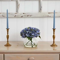 9" Blue Hydrangea Arrangement in Glass Vase