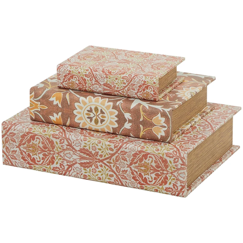 Orange Floral Faux Leather Faux Book Box Set