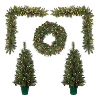 5-Piece Pre-Lit Front Door Artificial Christmas Set, Clear LED Lights