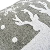 18” Gray & White Reindeer & Snowflakes Throw Pillow