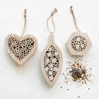 Hello Honey® 10" Natural Paulownia Wood & Bamboo Hexagon-Shaped Insect House with Jute Hanger