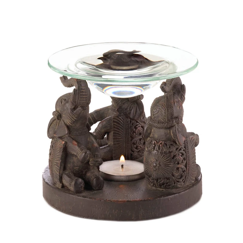 4" Ornate Elephant Triad Candle Oil Warmer