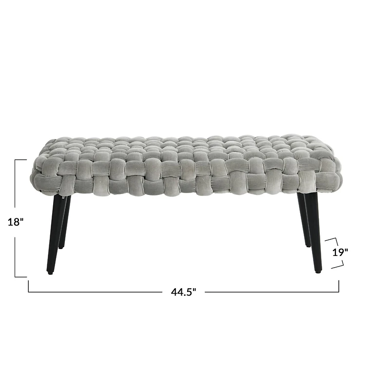 Hello Honey® Modern Boho Gray & Black Chunky Woven Velvet Bench