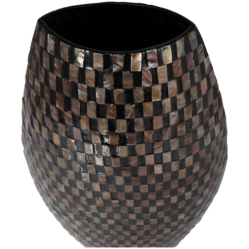 24" Black Mother of Pearl Handmade Geometric Mosaic Inspired Thin Vase