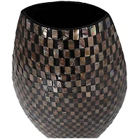 24" Black Mother of Pearl Handmade Geometric Mosaic Inspired Thin Vase