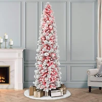 7.5ft. Pre-Lit Flocked Portland Pine Artificial Pencil Christmas Tree, Pink Lights
