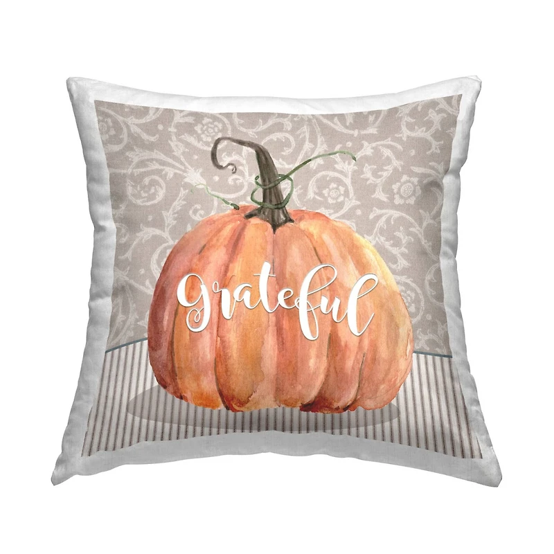 Stupell Industries Grateful Calligraphy Orange Pumpkin Throw Pillow