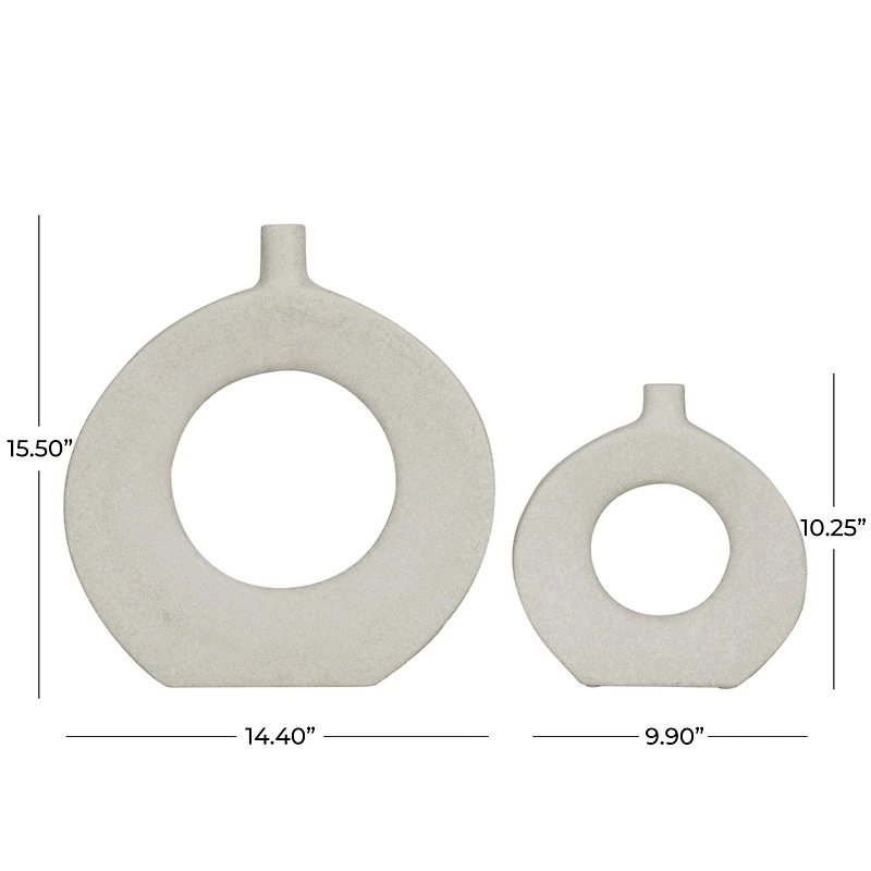 CosmoLiving by Cosmopolitan White Ceramic Round Donut Shaped Vase Set of 2 16", 10"