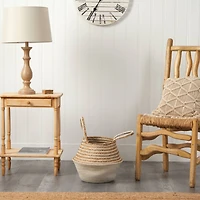 14'' Cream & Natural Cotton & Jute Boho Chic Belly Basket Planter