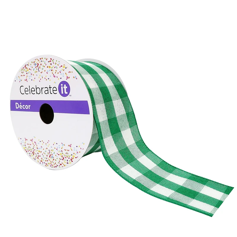 2.5" x 8.3yd. Wired Gingham Ribbon by Celebrate It™ Décor