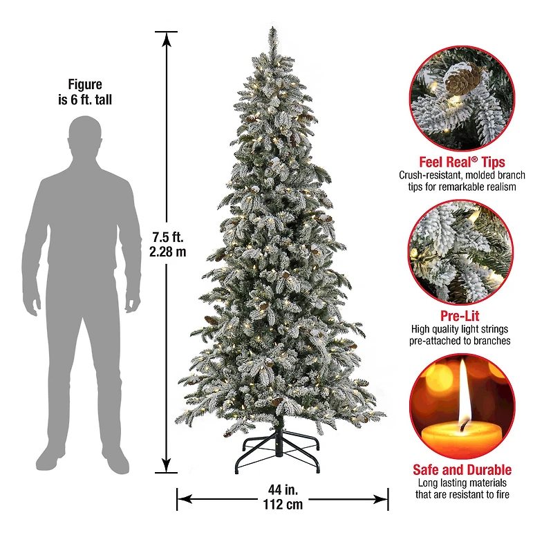 7.5ft. Pre-Lit Snowy Vintin Fir Tree, LED Lights