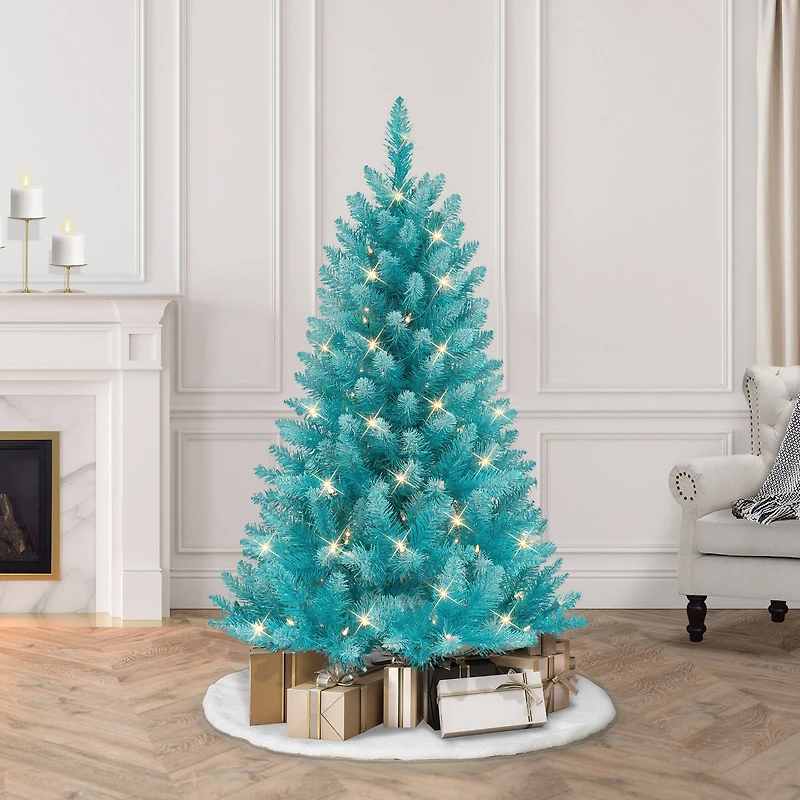 6 Pack: 4ft. Pre-Lit Fashion Teal Artificial Christmas Tree, Clear Lights