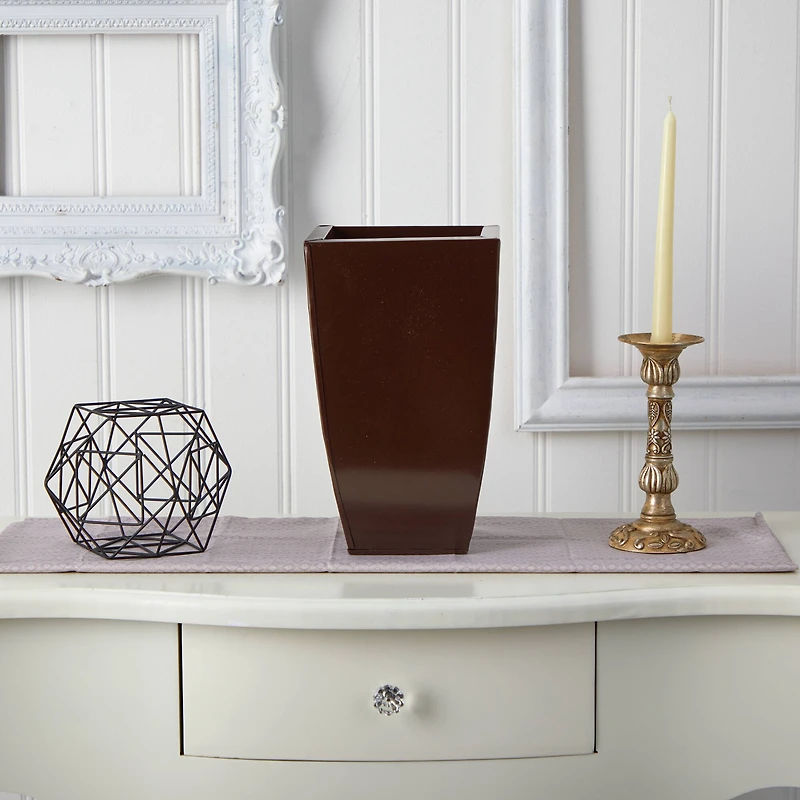 13" Bronze Tapered Square Metal Planter