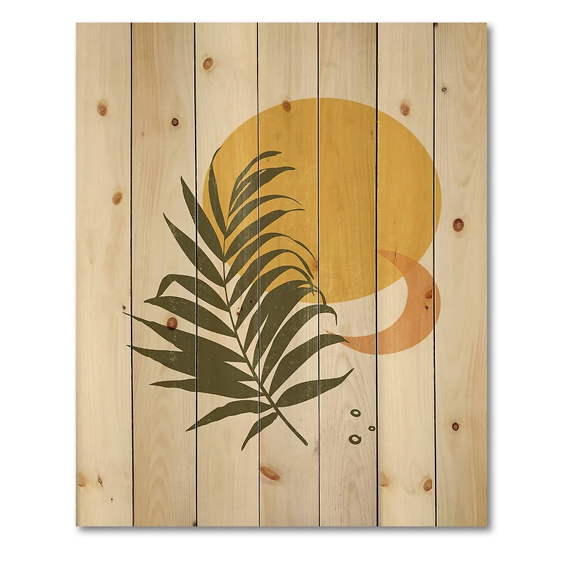 Designart - Abstract Yellow Sun and Moon With Tropical Leaf I