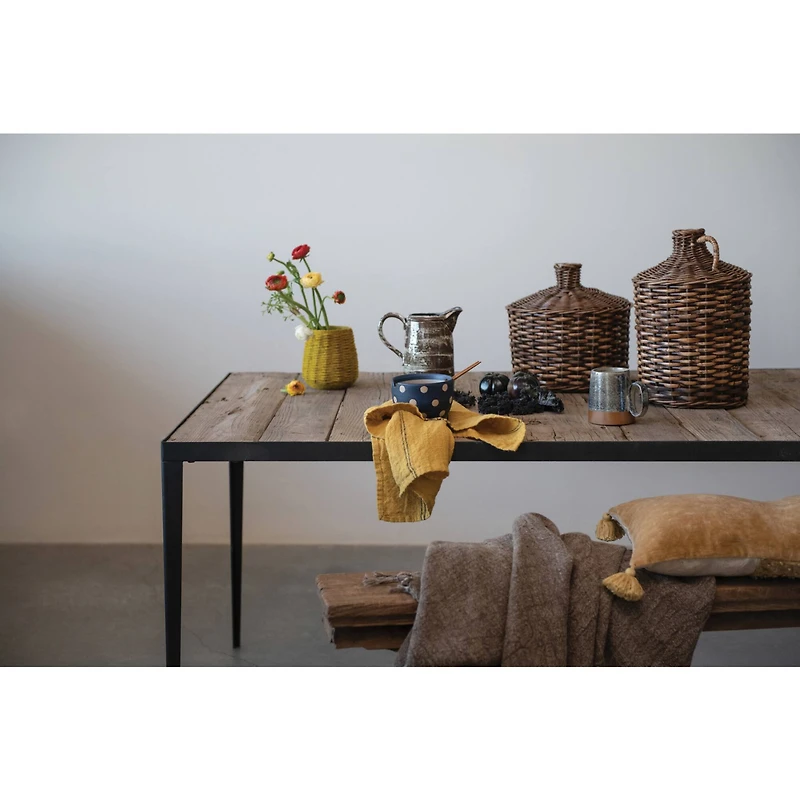 Hello Honey® 5.5" Mustard Hand-Woven Jute & Glass Votive Candle Holder