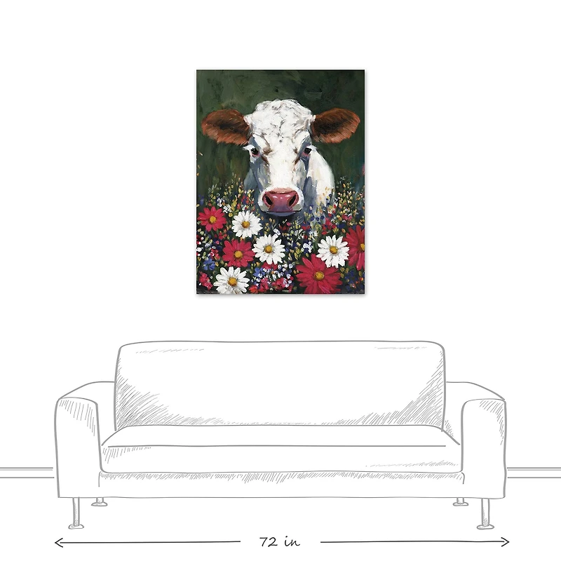 Patriotic Florals Cow II Canvas Wall Art