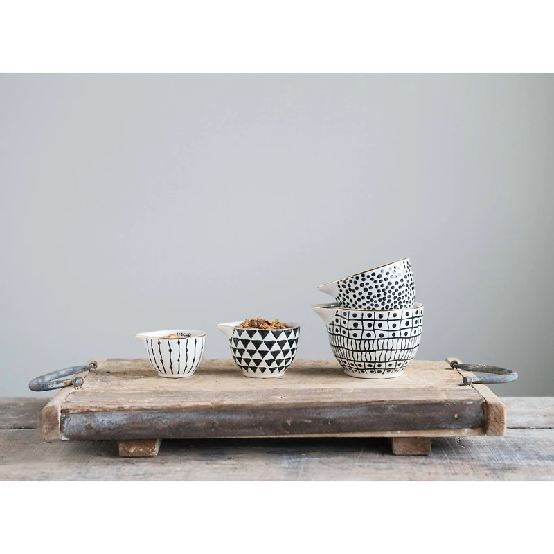 Hello Honey® Black & White Stoneware Measuring Cups with Gold Electroplating, 4ct.