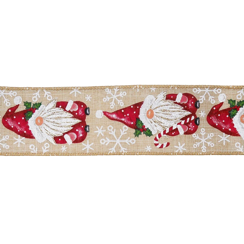 2.5" x 20ft. Santa Gnomes Wired Faux Linen Ribbon by Celebrate It®
