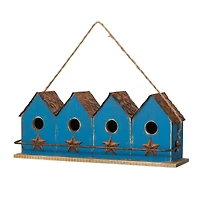 Glitzhome® 17" Retro Blue Distressed Wood Birdhouse with Perch