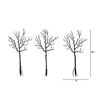14in. Pre-Lit Artificial Halloween Black Twig Branches with 45 Orange LED Lights and Integrated Ground Stake - Set of 3