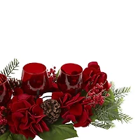 4" Triple Red Hydrangea Candelabrum Centerpiece