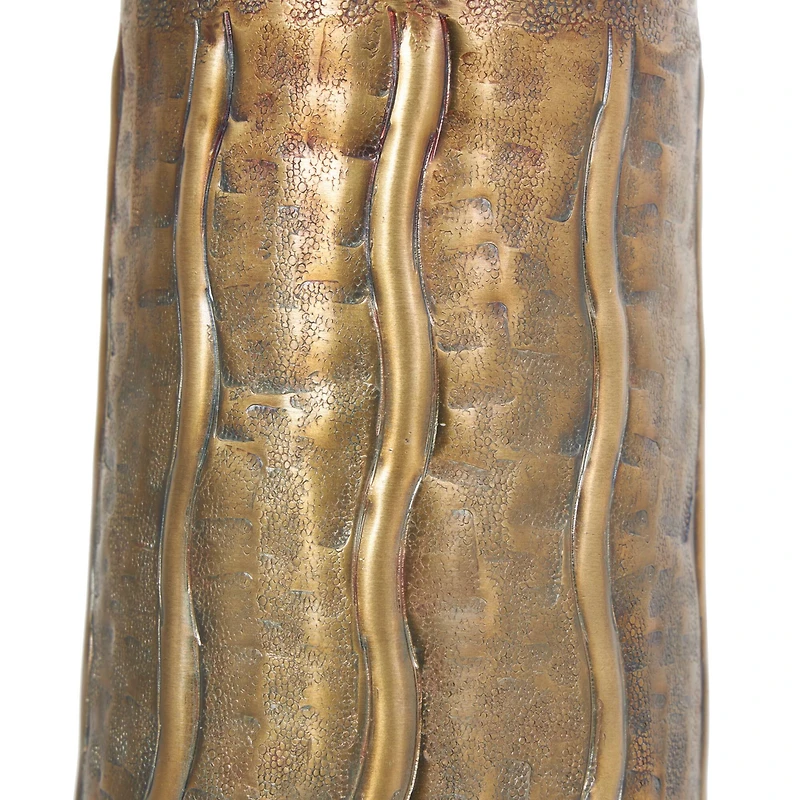 14" Brass Metal Snakeskin Inspired Vase with Dimensional Wavy Accents