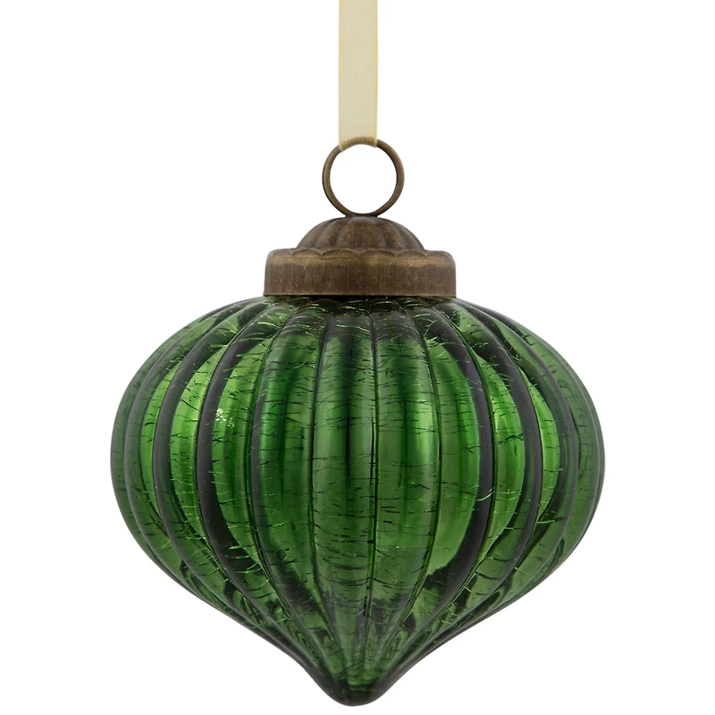 3" Green Crackle Glass Onion Christmas Ornament
