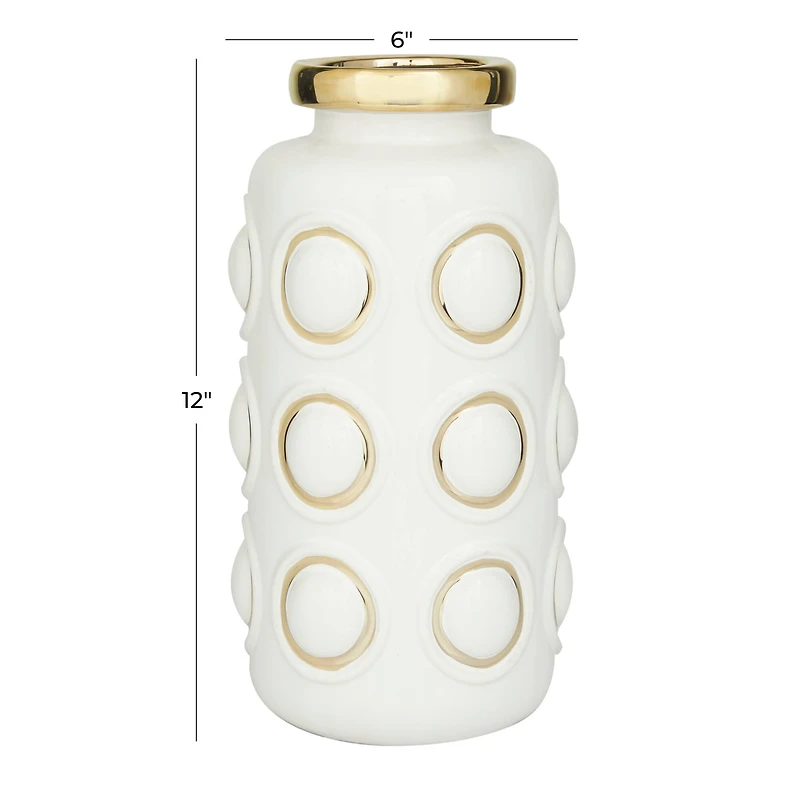 White Stoneware Contemporary Vase, 12" x 6" x 6"