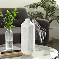 White Metal Contemporary Style Vase, 17" x 7" x 7"
