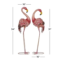 Pink Flamingo Garden Sculpture Set