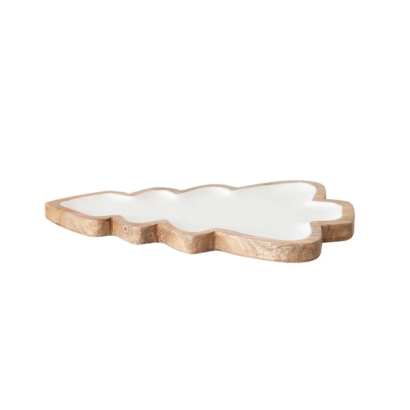 Hello Honey® 14.5" White & Natural Enameled Mango Wood Christmas Tree Shaped Tray