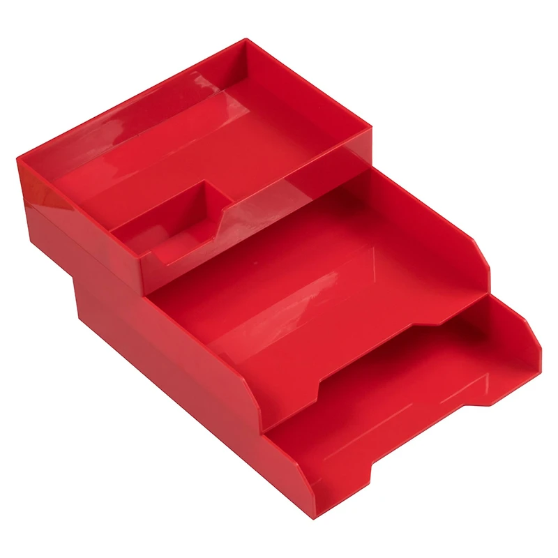 JAM Paper Red Stackable Office Desk Supply & Paper Organizer Set