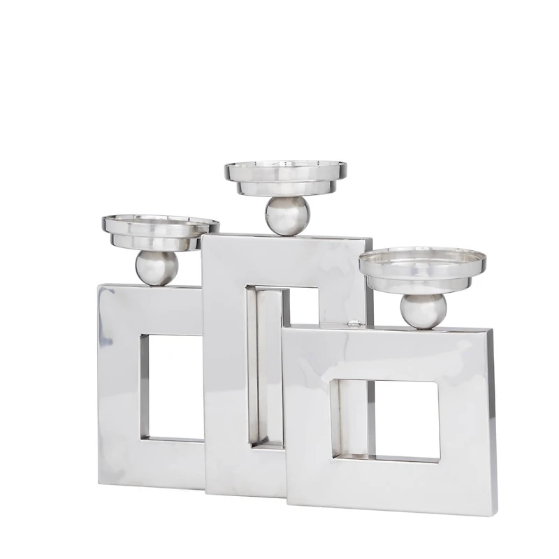 Silver Stainless Steel Modern Candle Holder, 11" x 14" x 6"