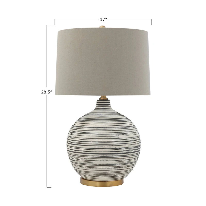 Hello Honey® Textured Black & White Striped Ceramic Table Lamp with Grey Linen Shade